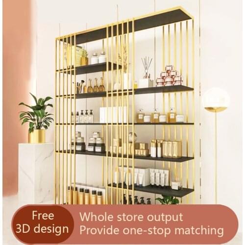 Modern Simple Golden Light Luxury Cosmetics Clothing Store Shelf Beauty Product Display Cabinet Partition Shelf Display Rack