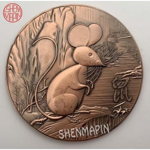 Three-dimensional Relief Double Sided Mouse Commemorative Coin Chinese Culture Zodiac Mouse Red Copper Art Coins Collectibles