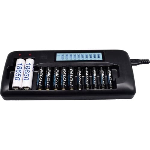 12 Bay Smart Rechargeable Battery Charger with LCD Display for AA AAA NiMH NiCD Batteries & Li-ion Rechargeable Batteries
