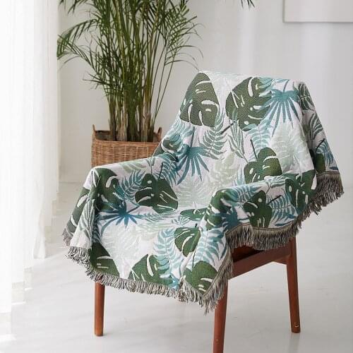 Green Leaves Plaids Blanket Carpet Throw furniture Covers Couch Sofa /Bed/Plane Cobertor Tassel Tapestry Tablecloth copri divano