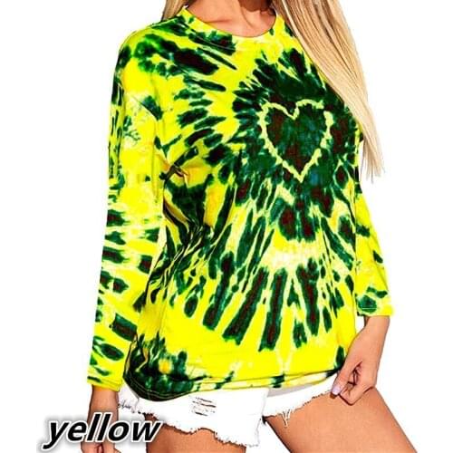 Women Tie-Dye Heart Print T-shirt Creative Casual O-Neck Long Sleeve Clothes Autumn 5XL Large Size Ladies Loose T-Shirt