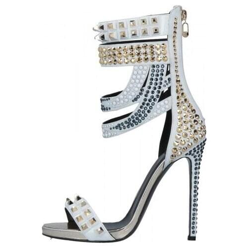 Moraima Snc Newest Rivets Studs Gladiator Heels Stiletto Heel Sandals Summer Sexy Open Toe Ankle Strap Thin Heels Woman Shoes