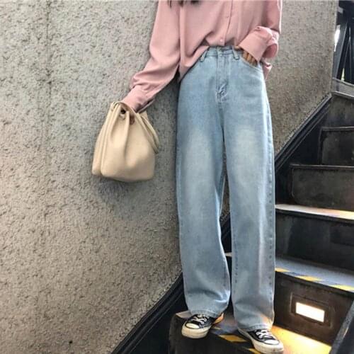 Jeans Women Leisure High Waist Retro Wide Leg Womens Jean Korean All-match Simple Full-length Trendy Chic Zipper Womans Jeans