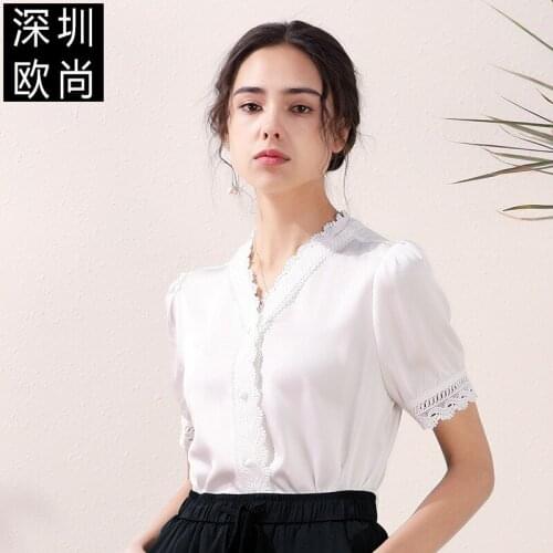 Women tops and blouses v neck white chiffon floral high quality 2020 summer office shirts short sleeve casual sexy plus size