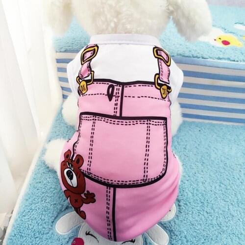 Dog Vests Pet Cat Fake Suspenders Vest Teddy Bear Dog Clothes Cartoon Breathable T-shirt Cartoon Print Pet Clothes Dog Supplies