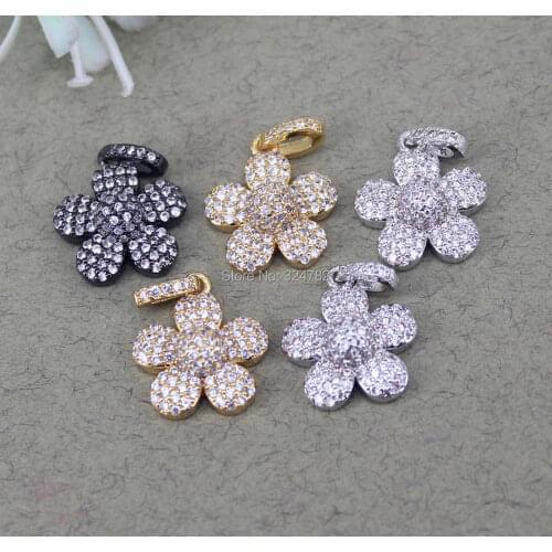 10pcs Small Size Metal Copper Micro Pave White CZ Flower pendant Beads,Charm Flower For Jewelry Making