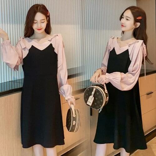 108# Maternity Clothes Spring Autumn Long Sleeves Patchork Loose Stylish Dress for Pregnant Women Pregnancy Clothes