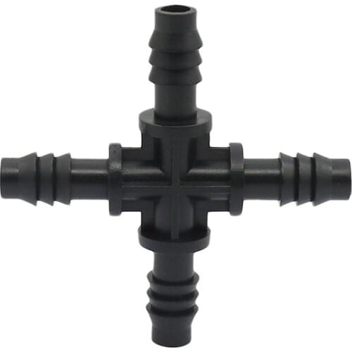 3/8 Inch 4-Way Connector Black Pipe Connector Plastic Garden Irrigation Hose Splitter with Barb for 8 / 11mm Hose 5 Pcs