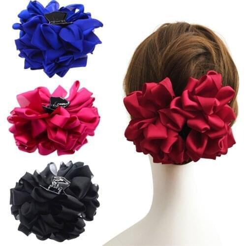4 Pack Large Silk Flower Bow Hair Claw Jaw Clips For Women Hair clamps Girls' Wedding Barrettes Hair Accessories PC081