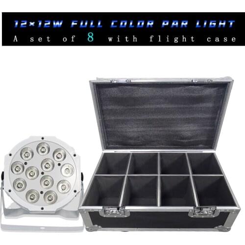8Pcs/lots Remote Control Par Light 12x12w RGBW 4 in 1 White Flat Par Light With Flight Case Disco DJ Bar Wedding Stage Lighting