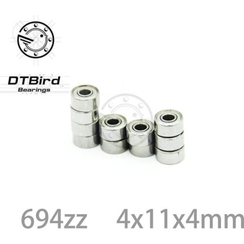ABEC-5 10pcs 694zz 694 ZZ 694-2Z 4 * 11 * 4 deep groove ball bearings metal shielded 4mm shaft miniature ball bearing 4x11x4 MM