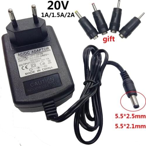 20V 1A 2A AC DC adapter 110 220V to 20V power adapter 5.5*2.5mm Jack 20 Volt power supply adaptor with 4pcs DC conversion head