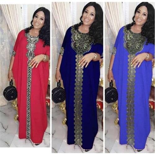 African Dresses For Women Africa Clothing AFrican Design Bazin Chiffon Long Stick Diamond SLeeve Dashiki Dress Lady