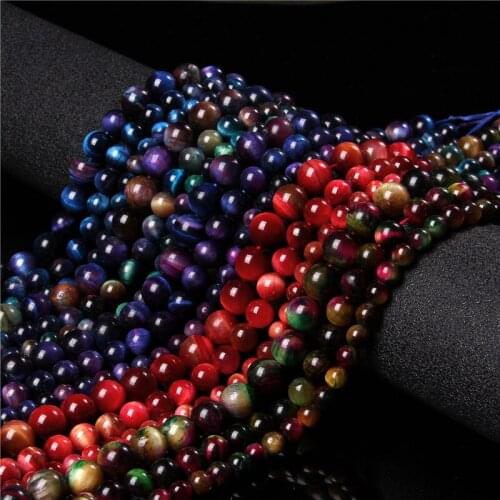 Natural Stone Blue Purple Bicolor Tiger Eye Round Loose Spacer Beads For Jewelry Making 6 8 10MM DIY Bracelet Accessories 15"