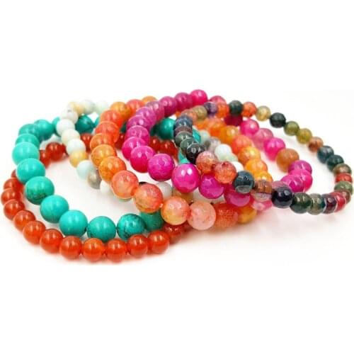 Lii Ji Bracelet Mix size 6mm 8mm Natural Stone Dye Color Agate,Amazonite,Dye Turquoise Beads Bracelet with Elastic Rope