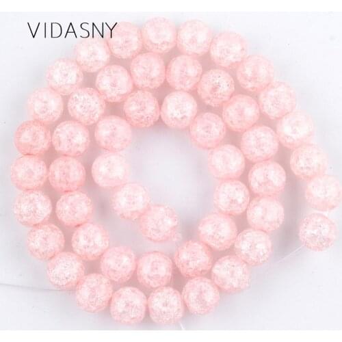 Natural Pink Crack Quartz Crystal Beads Round Loose Stone Beads For Jewelry Making 6mm-12mm Diy Bracelet Necklace 15'' Wholesale
