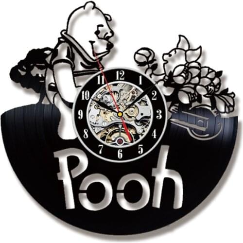 CD Vinyl Record Wandklok Vintage Winnie de Pooh Cartoon Thema Decoratieve Zwarte Art Horloge Handmake Duvar Saati Home Decor
