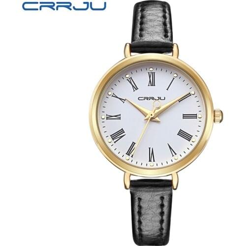 New CRRJU Brand Luxury Vintage Small Rome Dial Genuine Leather Thin Strap Quartz Dress Watch Wristwatches for Women Ladies Girls
