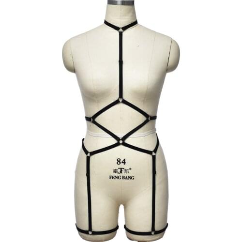 Black Adjustable Body Cage Fetish Bondage Harness Belt Women Sexy Stockings Garter Punk Goth Body Harness Set