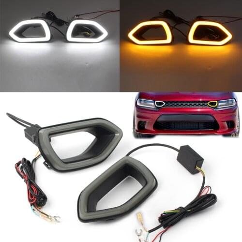 For Dodge Charger SRT 2015 2016 2017 2018 2019 Car Front Grille LED Yellow Light DRL Bezel Turn Signal Lamp Smoke Lens