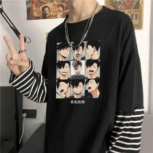 Haikyuu Harajuku Anime T-shirt Funny Cartoon Volleyball Junior Kuroo Tetsurou Streetwear Tops Casual Loose Summer Long Tshirt