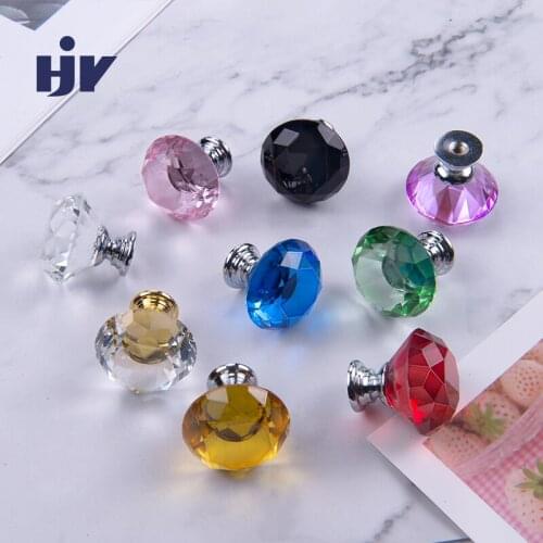 HJY Drawer Knobs Crystal Diamond Shape Design Glass Cupboard Pulls Kitchen Cabinet Handles 30mm Furniture Handle Hardware
