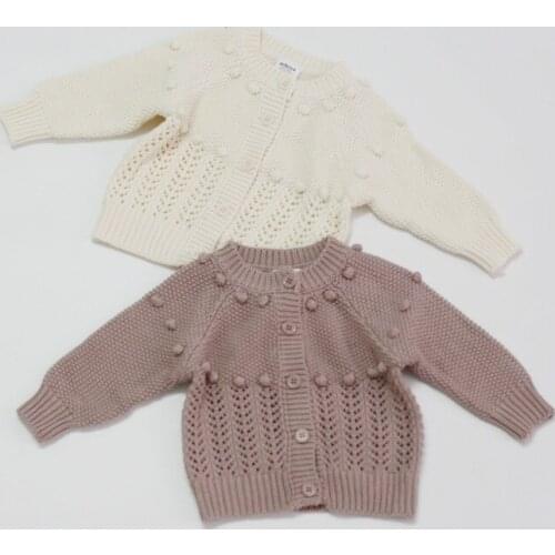 Baby Girls Cardigan Autumn Winter Children Long Sleeve Solid Color Ball Hollowed Out Knit Sweaters Kids Clothes