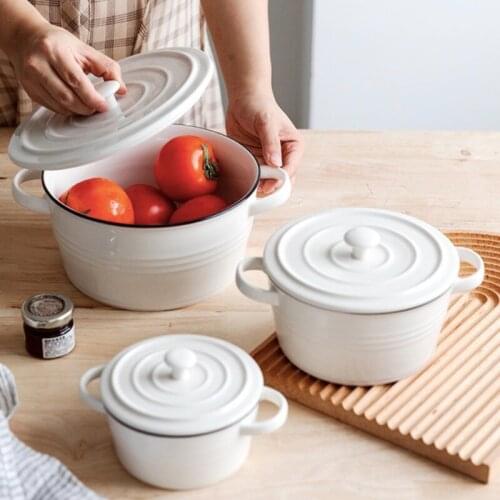 Ceramic Salad Big Bowl With Lid Breakfast Cereal Fruit Bowl Dessert Soup Noodles Rice Bowl Microwave Oven Tableware