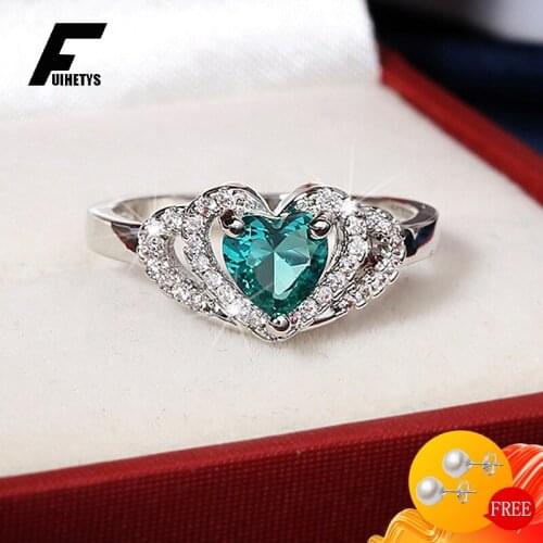 BaliJelry Fashion Women Ring Silver 925 Jewelry Heart-shape Emerald Zircon Gemstone Finger Ring for Wedding Engagement Accessory