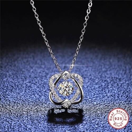 Geoki Wholesale 925 Sterling Silver Perfect Cut Passed Diamond Test 0.5 ct D Color VVS1 Moissanite Pendant Necklace for Women