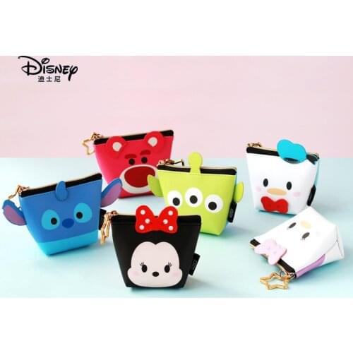 Genuine Disney Cartoon PU Leather Coin Purse Multifunctional Kawaii Money Bag for Girls Mickey Mouse Coin Purse Wallet