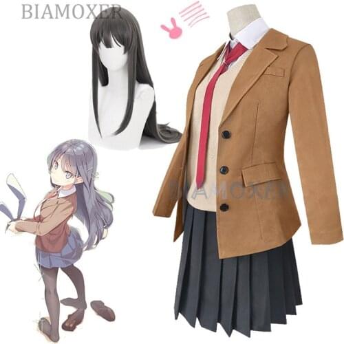 Sakurajima Mai Cosplay Costume JK Set Rascal Does Not Dream Of Bunny Girl Senpai Cosplay Wig Heat Resistant Synthetic Hair
