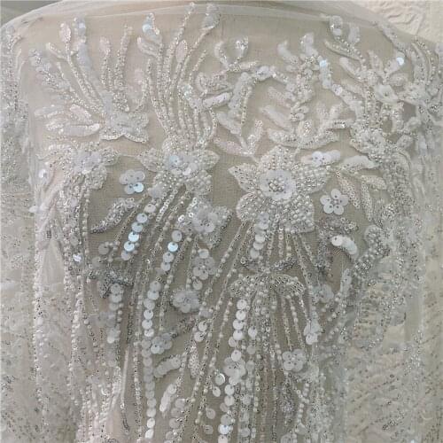 2021 New White Super Luxury Wedding Dress Gown Dress Lace Fabric Heavy Bead Embroidery Mesh Lace Fabric