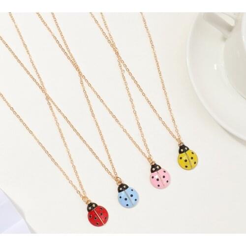 Cute Ladybug Pendant Necklace for Women Kawaii Color Enamel Ladybird Dangle Lady Beetle Necklaces Girl Fashion Jewelry Kids Gift
