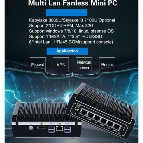 Mini Pfsense pc 6*Intel 1000M LAN Core i3 7100U I5 7200U Celeron 3855U AES-NI Firewall WIFI ROUTER MINI computer DDR4 ram