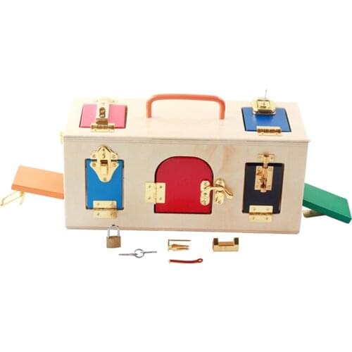 Montessori Materials Practical Life Toy Colorful Lock Box Early Educational Wooden Handcrafted Toys For Children Basic Skill Toy