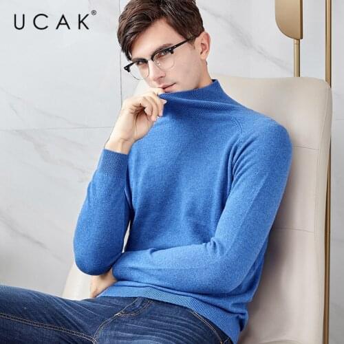 UCAK Brand Sweater Men Autumn Winter Soft Cashmere Sweaters Thick Warm Turtleneck Pull Homme Pure Merino Wool Pullover Men U3012