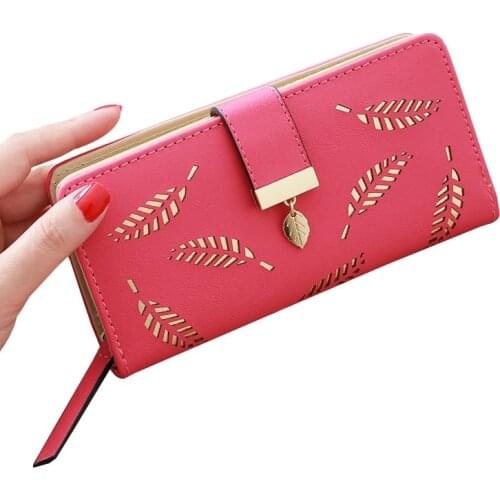 New Arrival Women Wallet PU Leather Lady Hollow Leaf Money Bags Coin Purse Long Clutch Wallets Cards ID Holders Purses Notecase