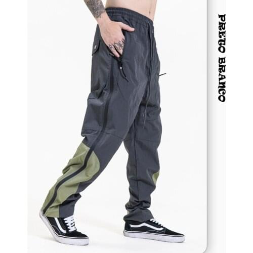 PRETO BRANCO Mens Clothing | 2021 Spring and Summer New Fashion Brand Stitching Sports Function High Street Trousers Men