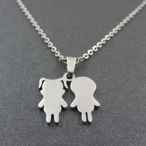 Twins Boy & Girl Pendant Necklace, Happy Childrens Pendant, Fashoin Stainless Steel Jewelry Accessories