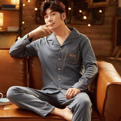 New Autumn Winter Men Pajamas Long Sleeve Male Pajama Set Father Pure Full Cotton Pajamas for Men Sleepwear Set Homewear