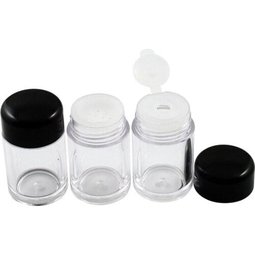 5g 10g Plastic Clear Empty Loose Powder Pot bottle With Sieve Cosmetic Makeup Jar Container Portable Sifter with black cap 30pcs