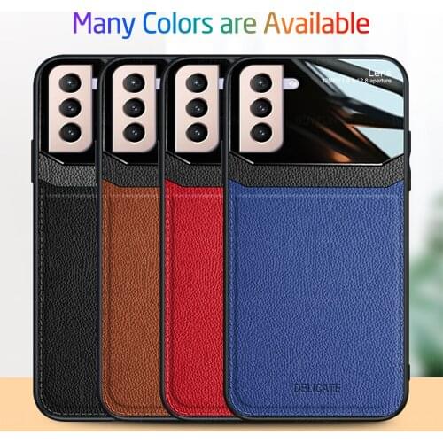 Luxury Shockproof Case For Samsung Galaxy S21 FE Leather Mirror Tempered Glass Back Cover For Sansung S 21 30 Plus Ultra S20FE