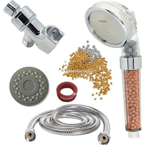 Handheld Filter Stone Shower Head with Replacement Hose and Bracket 3-Setting High Pressure Water Saving Showerhead Kit Dropship