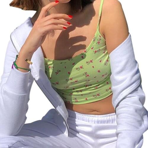 Sexy sleeveless Flower print sexy crop Tanks Tops casual summer women fashion streetwear camis Vest