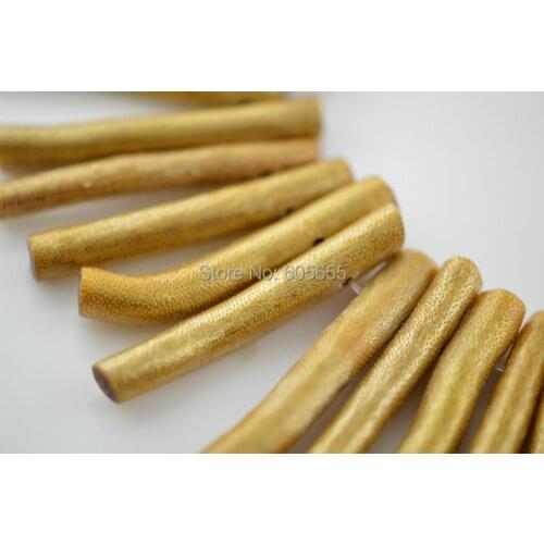 Unique Gold Color Sea Bamboo Coral Long Branches Tube Stick Loose Beads Fashion Jewelry Making Supplies