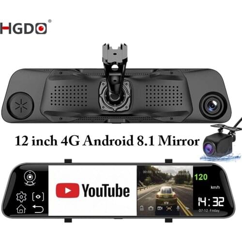 HGDO 12'' 4G ADAS Car DVR Camera Android 8.1 Stream Media Rear View Mirror FHD 1080P WiFi GPS Dash Cam Registrar Video Recorder