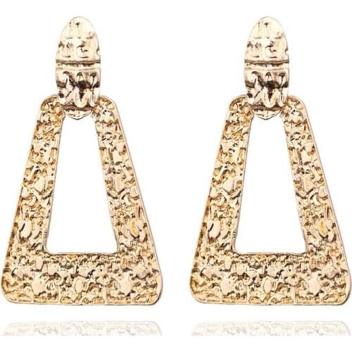 Vintage Statement Big Geometric Triangle Earrings Fashion Long Gold Drop Earrings for Women Party Metal Hanging Earring Jewelry