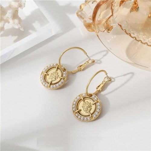 Vintage Metal Coin Earrings for Women Pearl Earring Gold Hoop Earring Pendant Punk Jewelry Femme Brincos Wholesale 2020