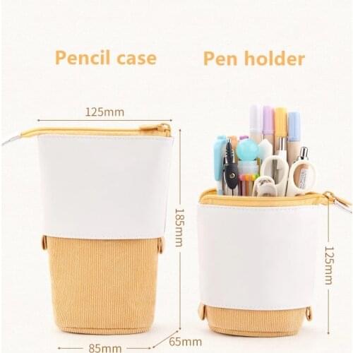 Retractable Pencil Bag School Stationery Storage Kawaii Solid Color Pen Case Cute Eraser Holder Gifts for Kids Stationary Box IN